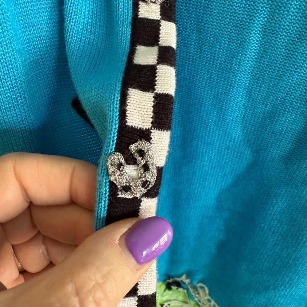 Berek Teal Cardigan Horse Racing Derby Preakness Applique Beads Embroidery Rare - Picture 3 of 11